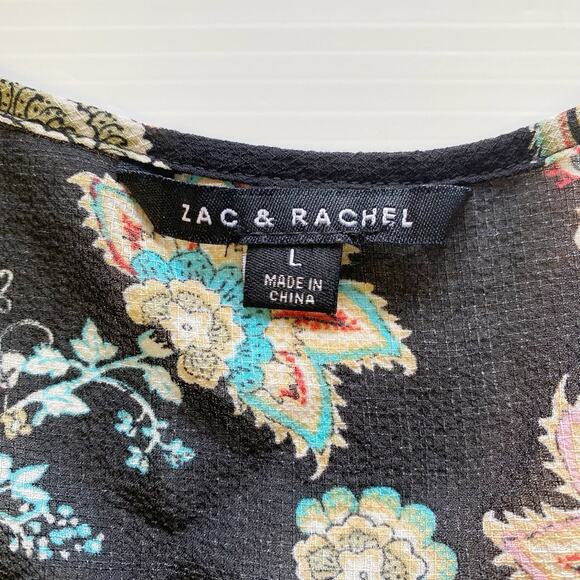 Zac & Rachel Top Women's Large Batwing Boho Black Floral V-Neck Semi Witchie - Picture 9 of 13